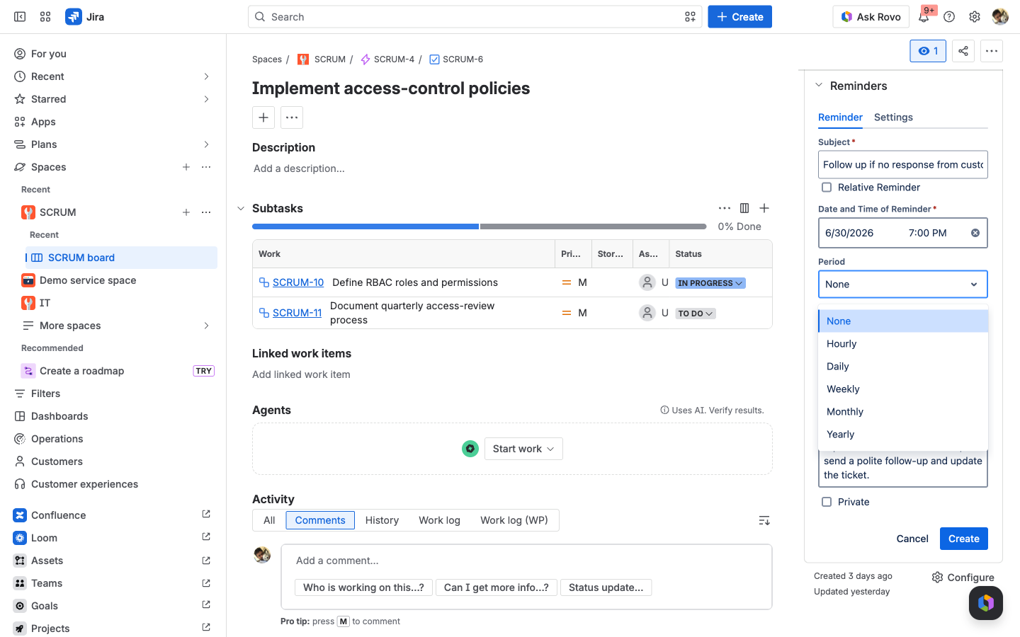 The Period selector showing None, Hourly, Daily, Weekly, Monthly, and Yearly options